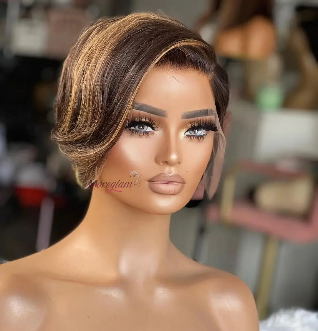 Short Bob Wig Pixie Cut Wig Straight Human Hair Wigs 13x4 Transparent Lace Fronta Wig For Women Highlight Straight Pixie Cut Wig