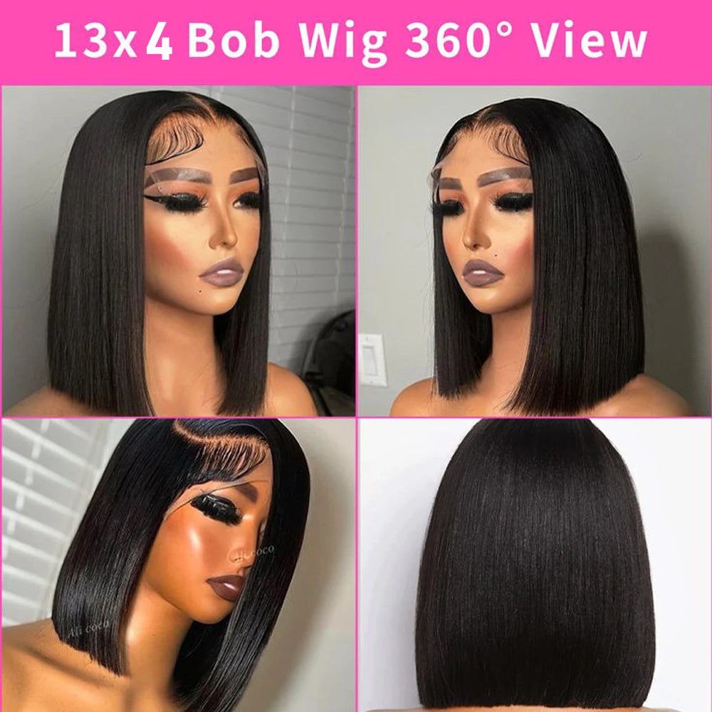 10-14 Inch Bob Wig Human Hair Glueless Wigs Human Hair Pre Plucked  For Black Women 13×4 Straight Lace Bob Wigs Natural Color