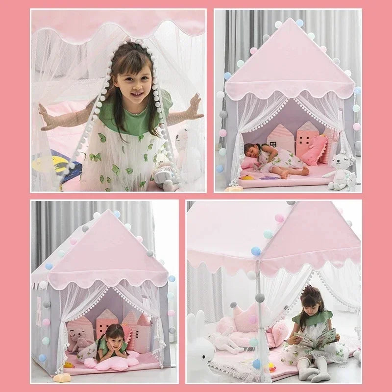 Kids Tents Baby Play House Children Toy Tent 1.35M Wigwam Folding Girl Princess Castle Child Room Decor Birthday Christmas Gifts