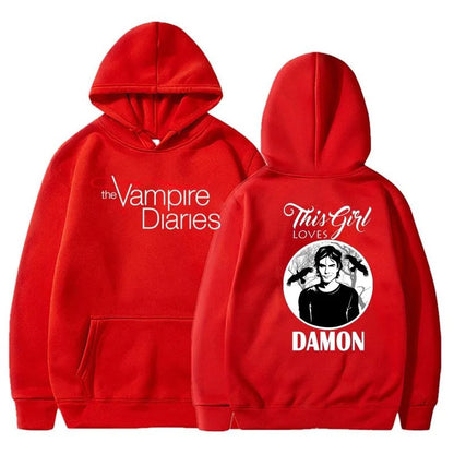 The Vampire Diaries Hoodies Women Fashion Personality Hooded Sweatshirt Casual Outdoor Loose Long Sleeve Pullover