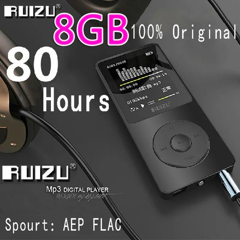 100% Original RUIZU X02  MP3 Player  With 1.8 Inch Screen Can Play 100 hours, 8gb With FM,E-Book,Clock,Data music player