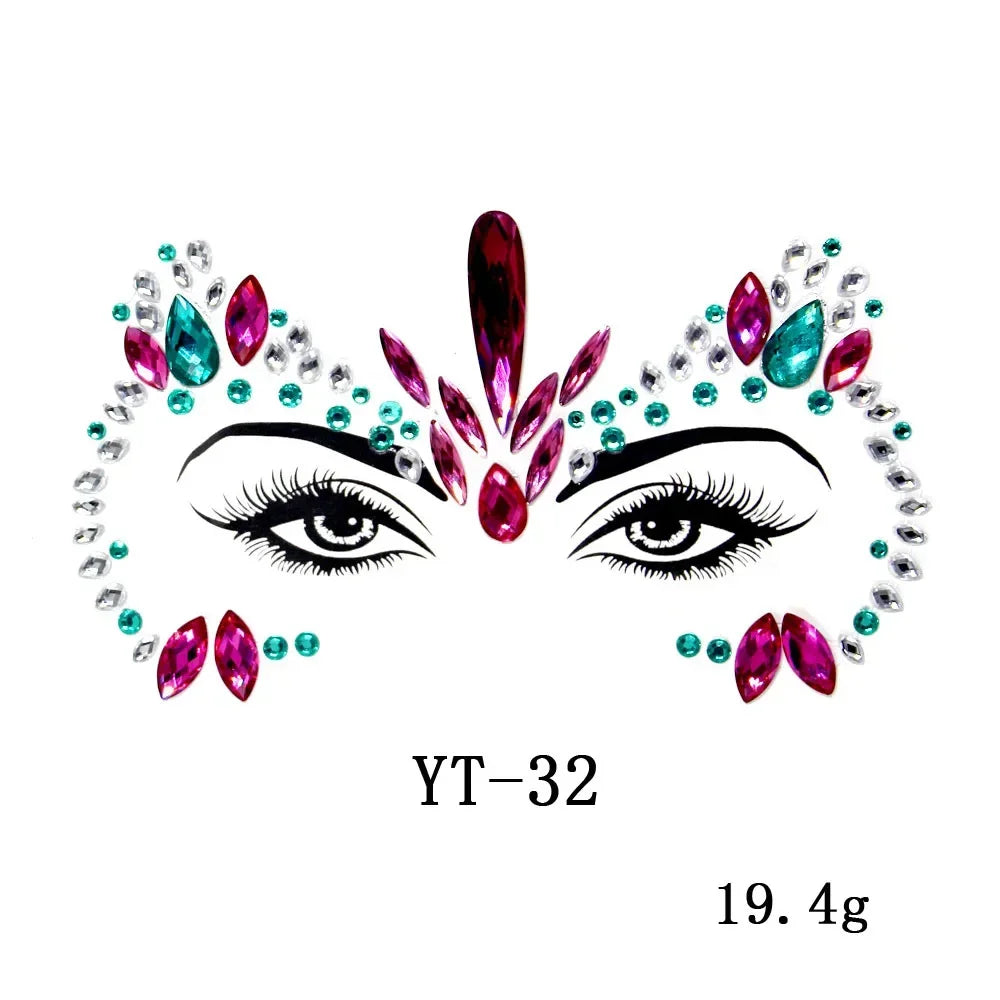 Sexy Face Tattoo Stickers Glitter Fake Tattoos Rhinestones for Woman Temporary Tattoos Party DIY Kids Holiday Face Jewels Tattoo