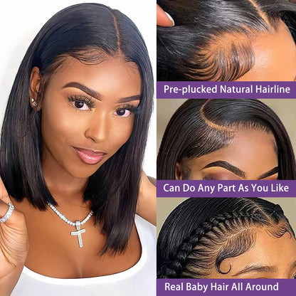 Bob Wig 13x4 Lace Front Wigs 180 Density Short Bob Wigs HD Lace Frontal Wig Brazilian Human Hair for Women Natural Black