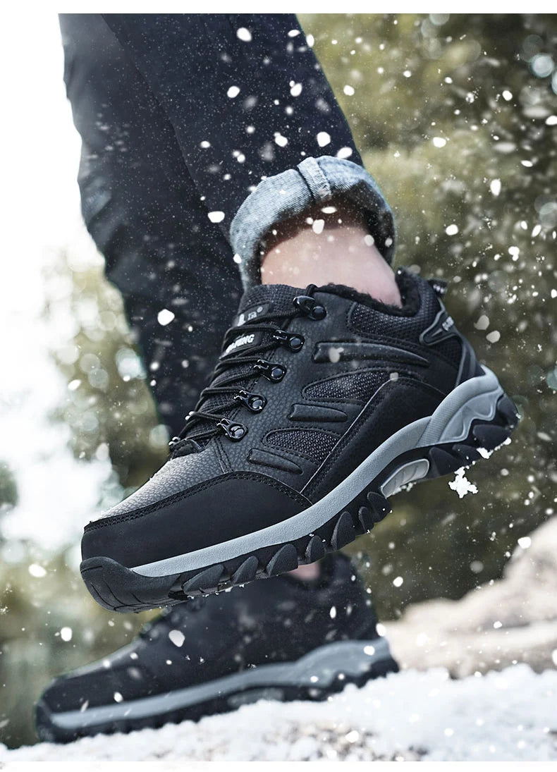 Men Classic Casual Leather Shoes Outdoor Winter Warm Fur Non-slip Sneaker Women Autumn Gym Cowboys Shoes Boys Breathable