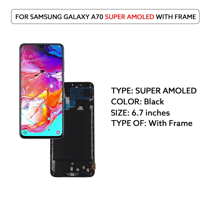 AMOLED LCD For Samsung Galaxy A70 A705 LCD Display Digital Touch Screen Assembly With Frame A705F A705W A705X Replacement Parts