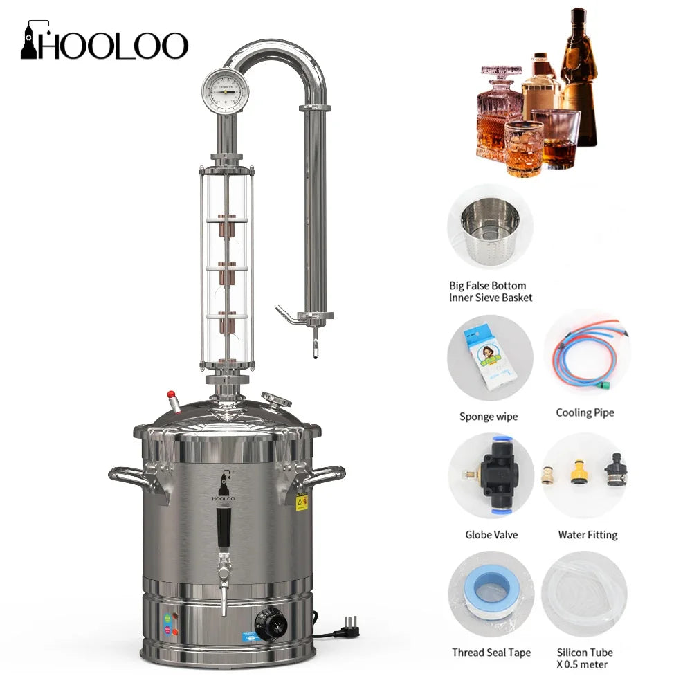 HOOLOO CT20s Home Distiller Crystal Column Alcohol Still Equipment Home Appliance Moonshine apparatus Brandy Whisky Rum Gin