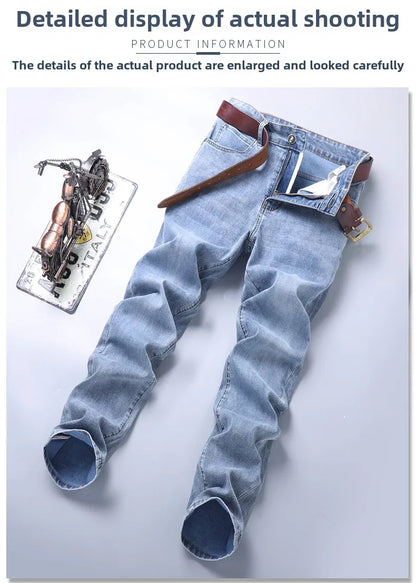 2024  Men's Workwear Jeans Classic Stretch Fabrics Loose Straight-leg Trousers Casual All-match Denim Pants Male