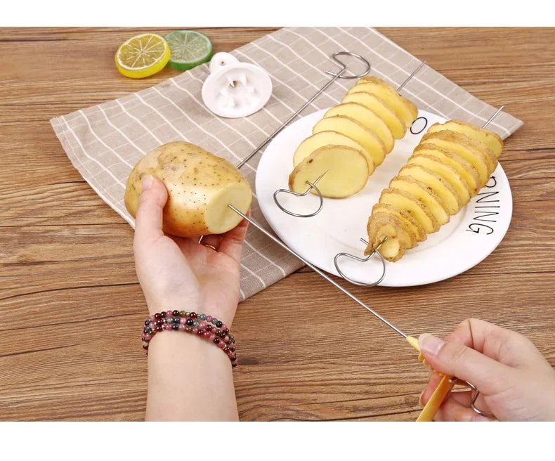 1Set Stainless Steel Plastic Rotate Potato Slicer Twisted Potato Spiral Slice Cutter Creative Vegetable Tool Kitchen Gadgets