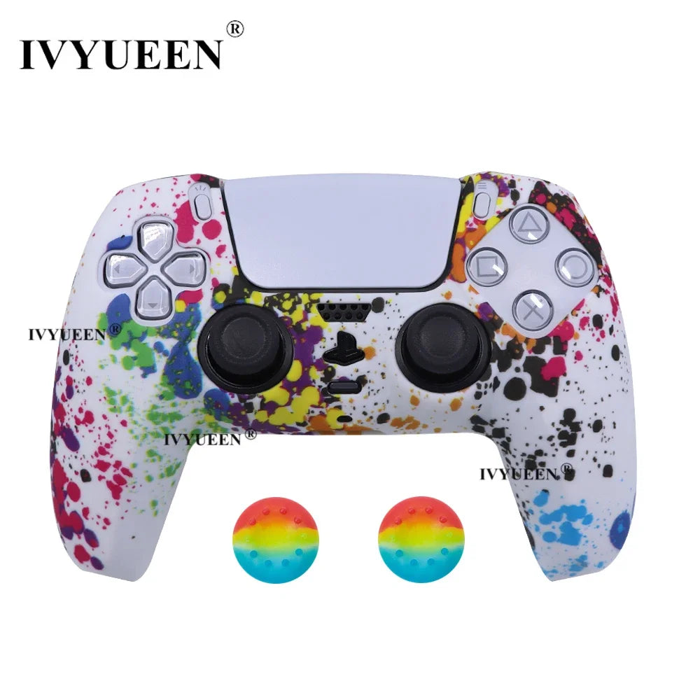 Water Transfer Printing Protective Silicone Case for Sony Playstation 5 PS5 Controller Rubber Cover Joysticks Thumb Grips Caps