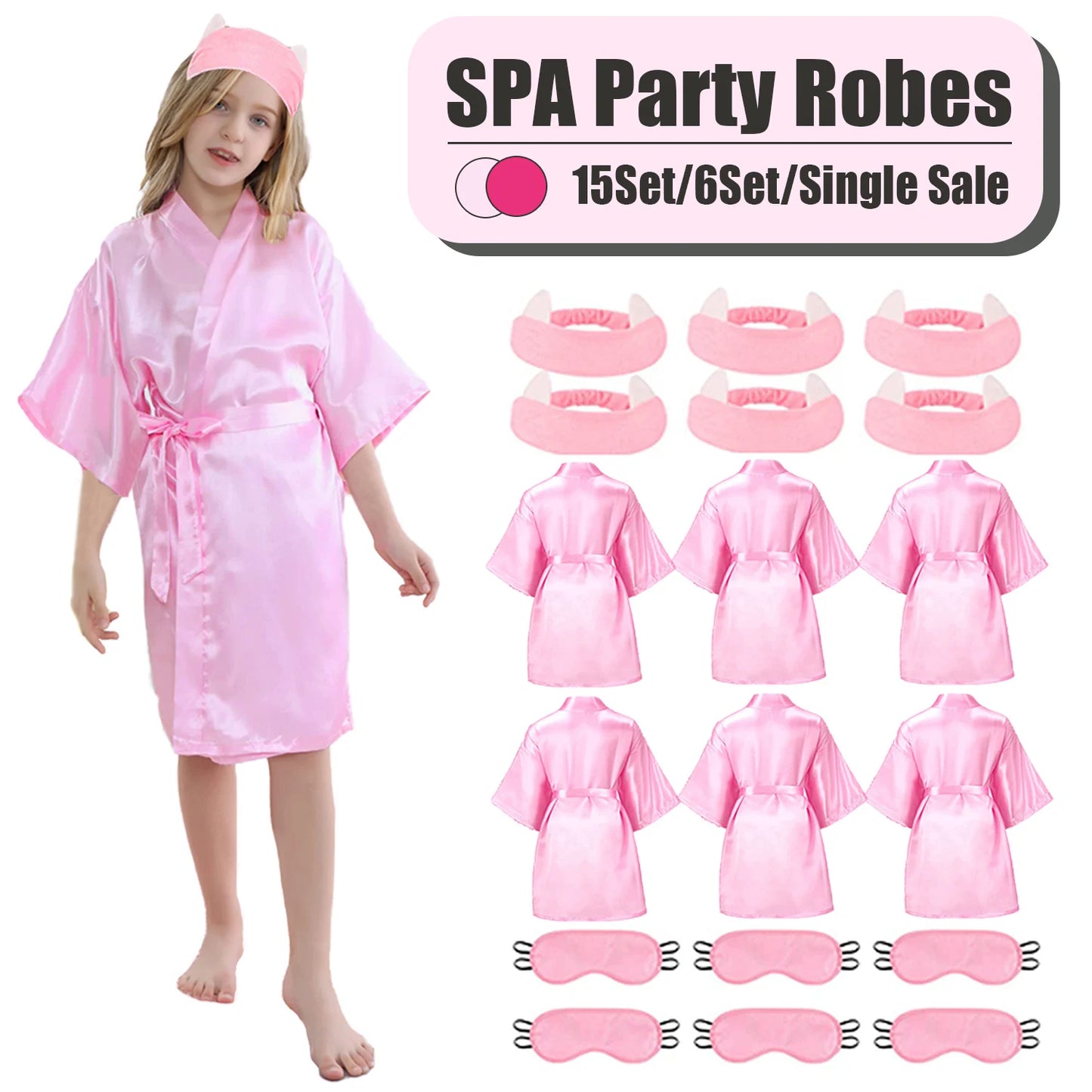 1/6/15Sets Spa Party for Girls Child Birthday Party Favors For Kids Kimono Girl Kids Robes Wedding Favour Bathrobe with Headband