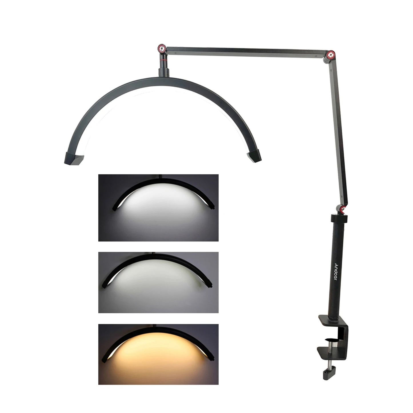 Andoer HD-M3X Desktop LED Video Light Half-moon Fill Light 3000K-6000K C-Clamp for Beauty Salon Makeup Live Streaming Bedside