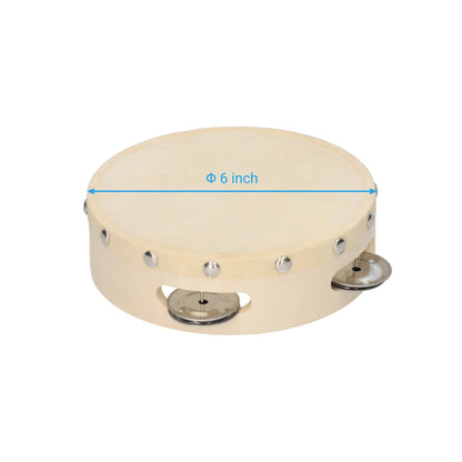 8 Inch Hand Tambourine with Metal Single Row Jingles Sheepskin Drum Skin Wooden Tambourines Entertainment Musical Timbrel