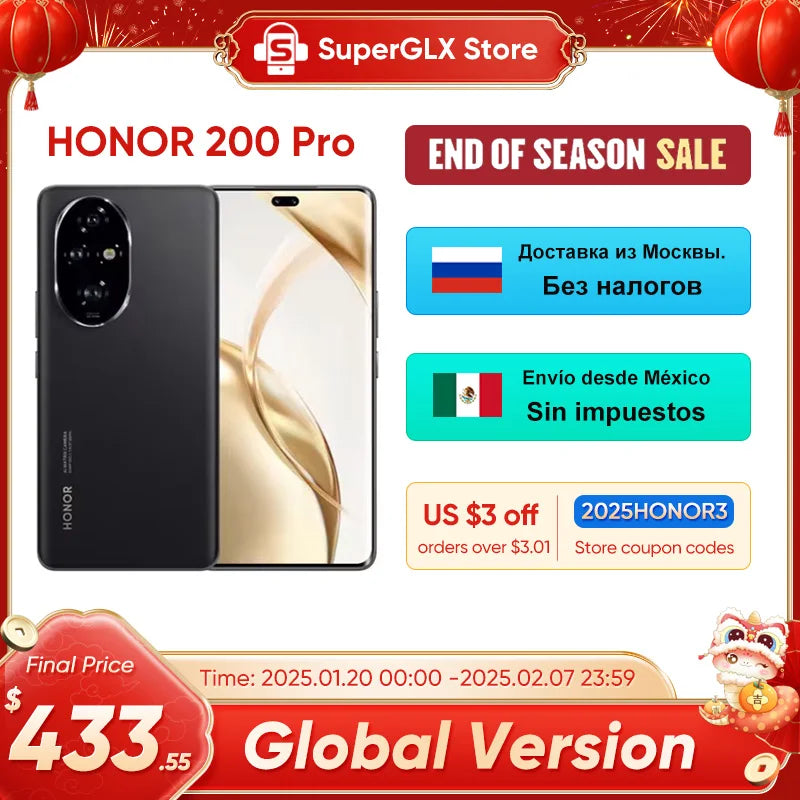 2024 Global Version HONOR 200 Pro Snapdragon 8s Gen 3 5G Smartphone 6.78'' 120Hz AMOLED Display Support HONOR 100W SuperCharge