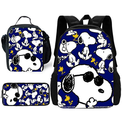 Cartoon Cute S-SnoopyS 3 pcs set Child School Backpack with Lunch Bags ,Pencil Bags ,School Bags for Boys Girls Best Gift