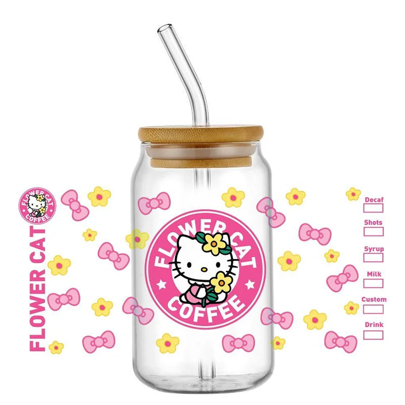 Miniso New Hello Kitty Theme For Libbey 16oz Can Glass Kuromi Coffee Waterproof UV DTF Coffee Can Wrap Libbey Glass 3D Wrap