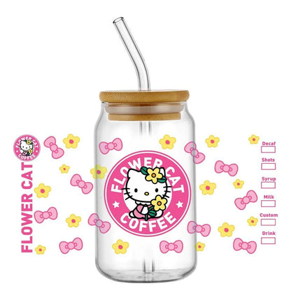 Miniso New Hello Kitty Theme For Libbey 16oz Can Glass Kuromi Coffee Waterproof UV DTF Coffee Can Wrap Libbey Glass 3D Wrap