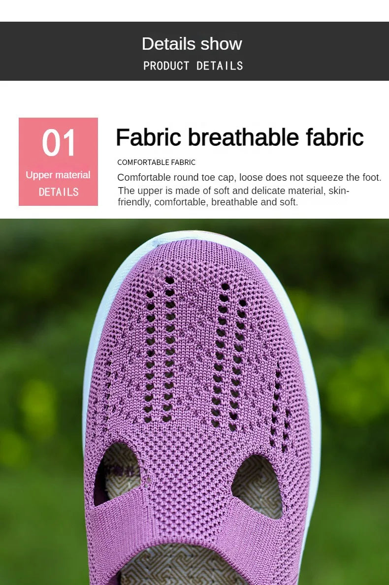 Women's New Summer Shoes Mesh Breathable Sneakers Light Slip on Flat Platform Casual Shoes Ladies Anti-slip Walking Woven Shoes