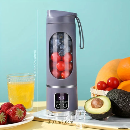 450ml Portable Juicer with LED Digital Display USB Charging Outdoor Juicing Cup Home Multifunctional 12-Blade Blender 1500mAh