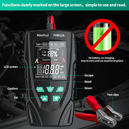 MASTFUYI Car Battery Tester 12V/24V Battery System Analyzer 50-2000CCA Battery Health Display Comprehensive Diagnostic Test Tool