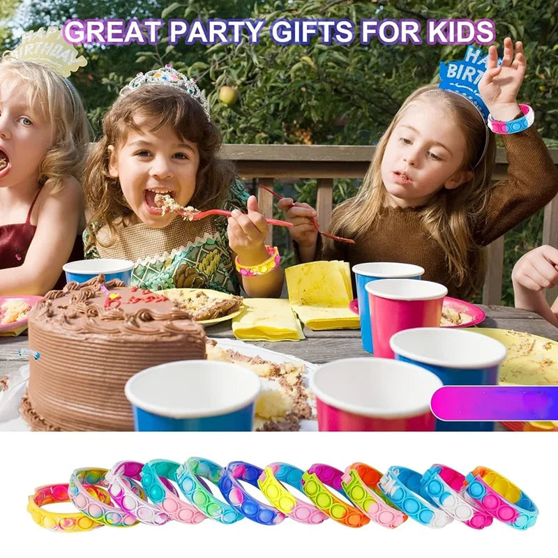 72/12Pcs Pop Bubble Bracelets Kids Fidget Sensory Toy Gift Children Birthday Party Favors Goodie Bag Pinata Filler Stress Relief