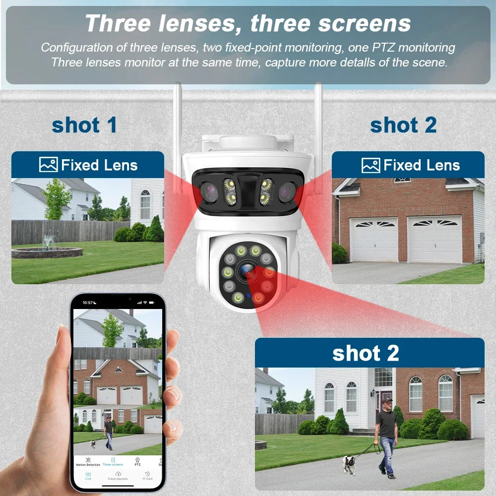 HFWVISION 9MP Wifi Camera Auto Tracking Three Screens 5X Digital Zoom PTZ Security Protection CCTV Surveillance O-Kam Pro