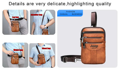 JEEP BULUO High Quality Split Leather Shoulder Crossbody Bag Men Chest Bags For Young Man Famous Brand Sling Bags