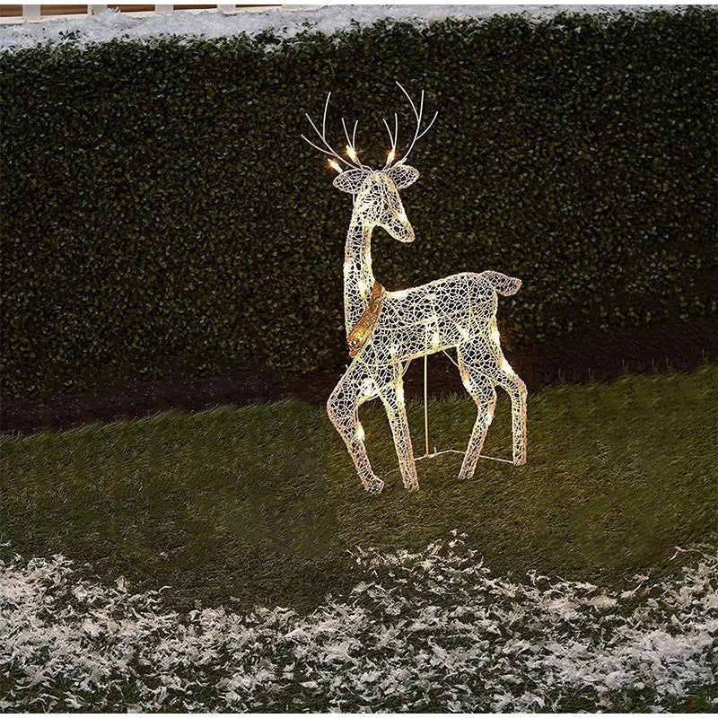 3pcs Iron Art Elk Deer Christmas Garden Decoration With LED Light Glowing Glitter Reindeer Xmas Home Outdoor Yard Ornament Decor