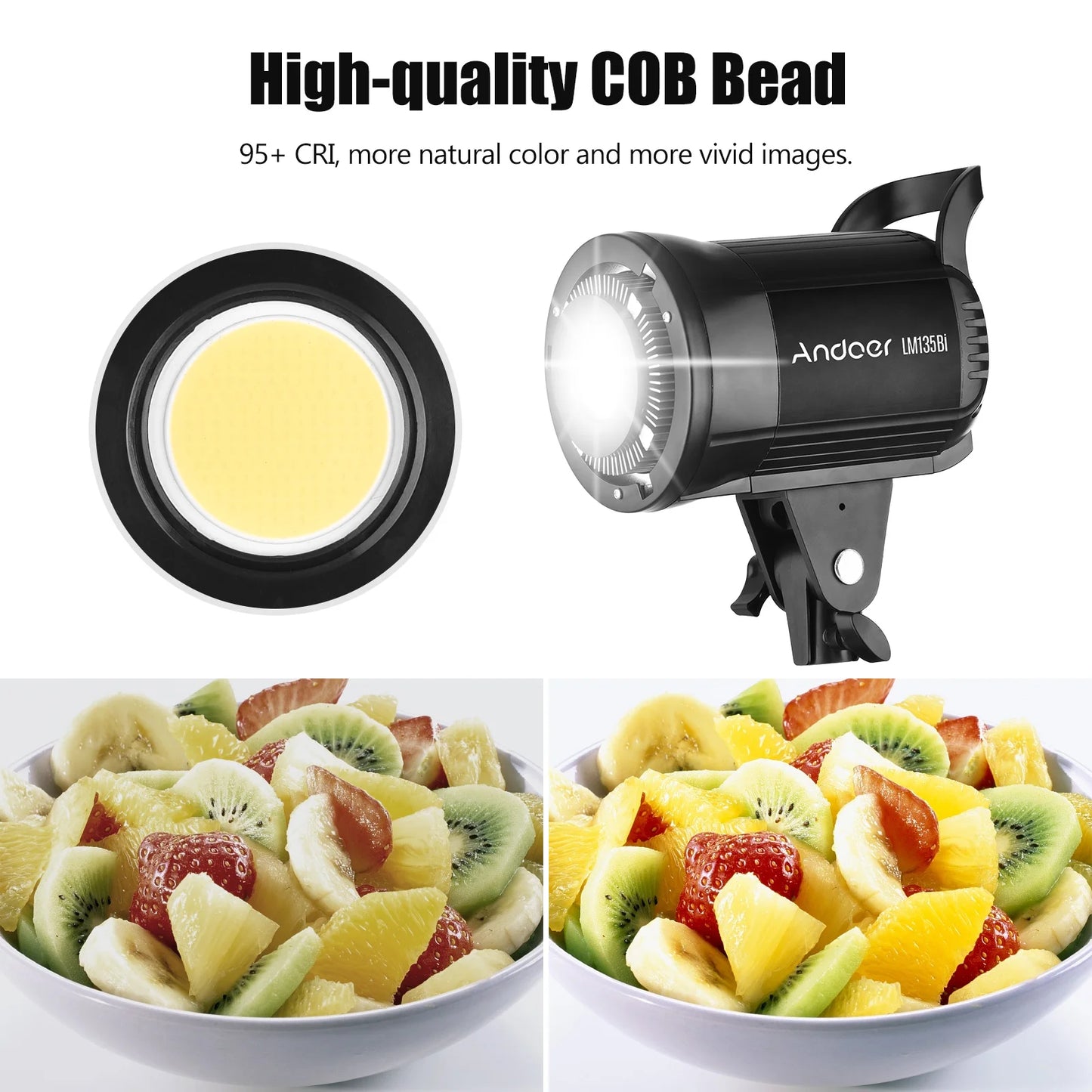 Andoer LM135Bi LED Fill Light 135W Studio Video Light 3000K-5600K Bowens Mount for Product Portrait Wedding Live Streaming