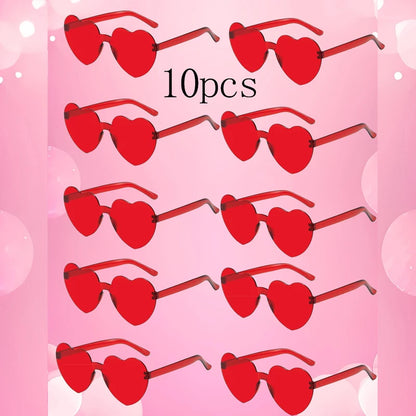 10PC Heart Sunglasses Love Sunglasses Jelly Color Frameless Heart-shaped One-piece Glasses Dazzling Color Glasses