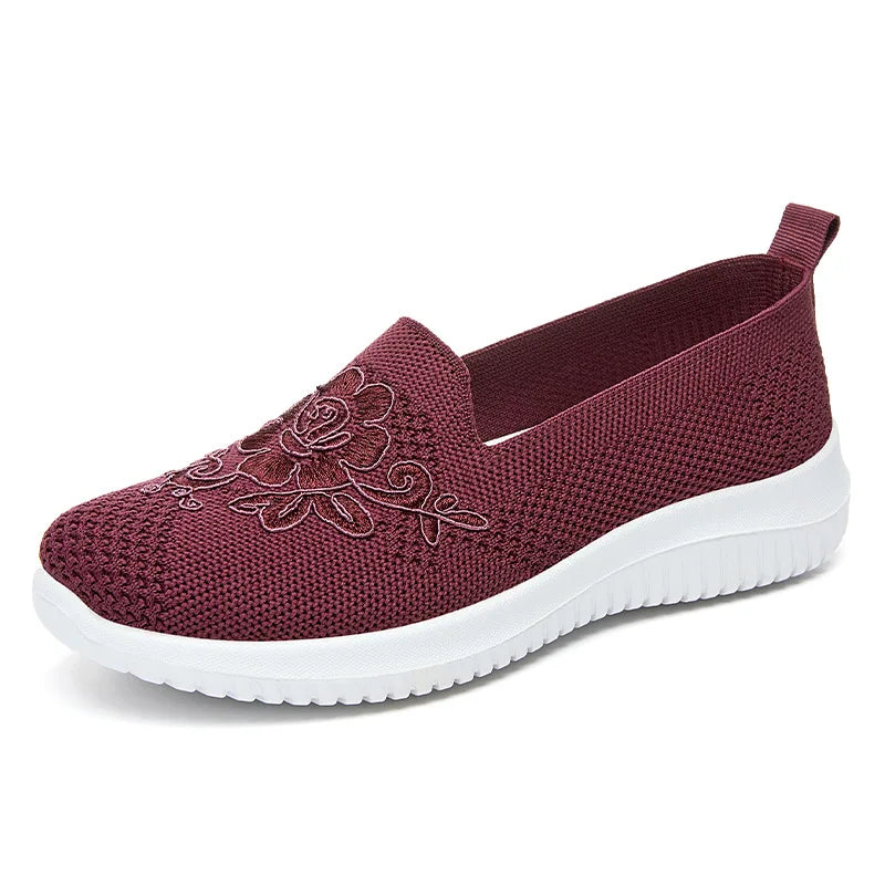 Summer Soft Embroidery Women's Flat Shoes Knitted Breathable Shoes Women's Chinese Flower Casual Shoes 2023 New shoes for women