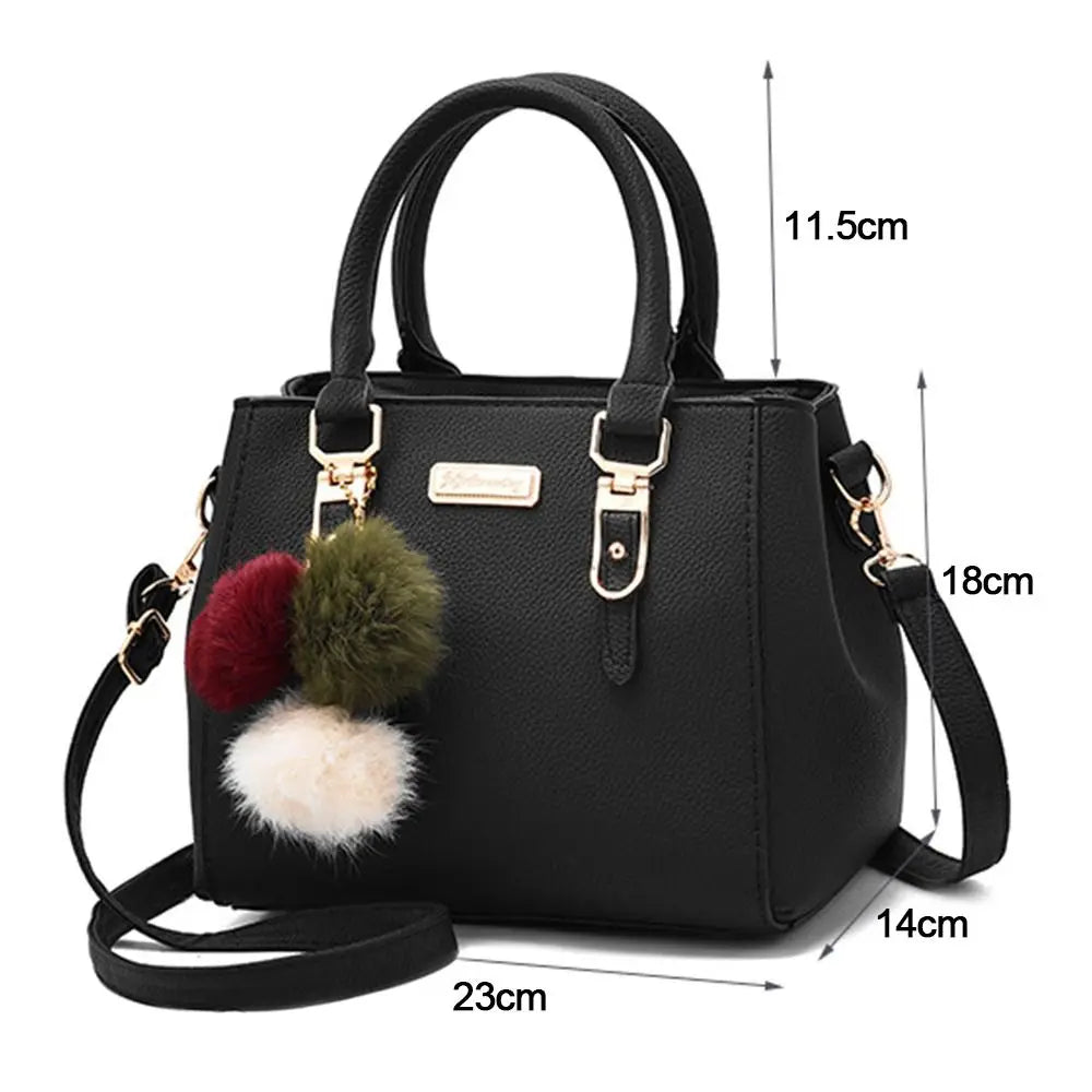 Ladies Fashion Handbag Shoulder Purse Women Crossbody Leather Tote Bag With Hairball Pendant Luxury Messenger Bag