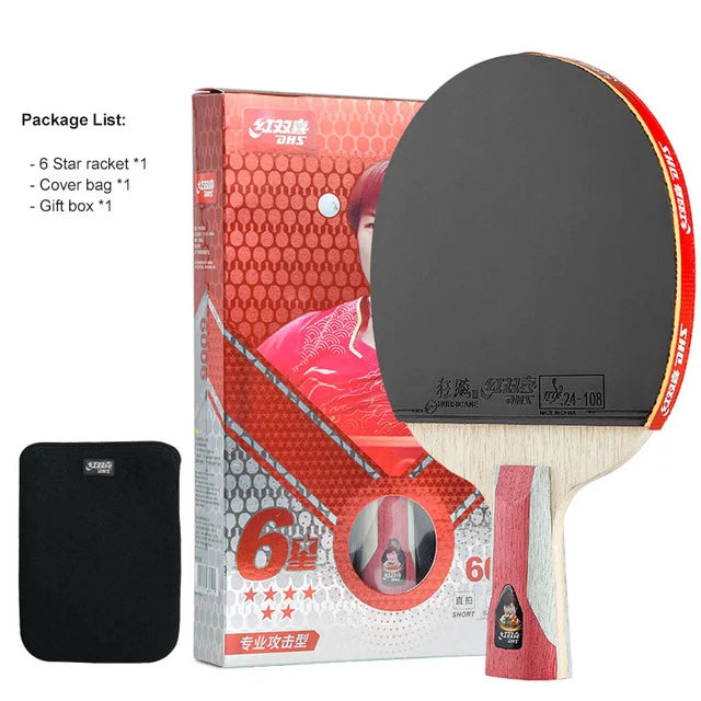 DHS 6 Star 6002 6006 Table Tennis Racket With Hurricane 8 And Tin Arc Rubber FL Handle Shake Hold Ping Pong Bat With Case Bag