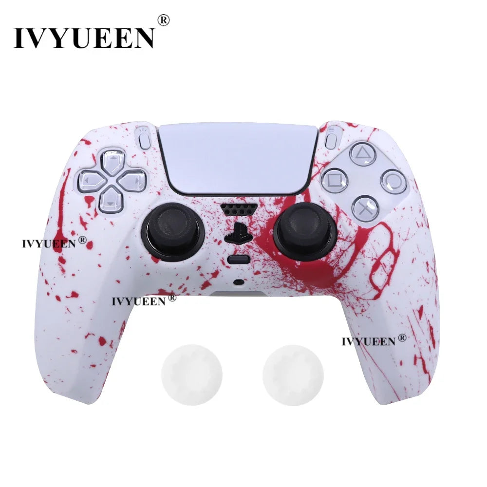 Water Transfer Printing Protective Silicone Case for Sony Playstation 5 PS5 Controller Rubber Cover Joysticks Thumb Grips Caps