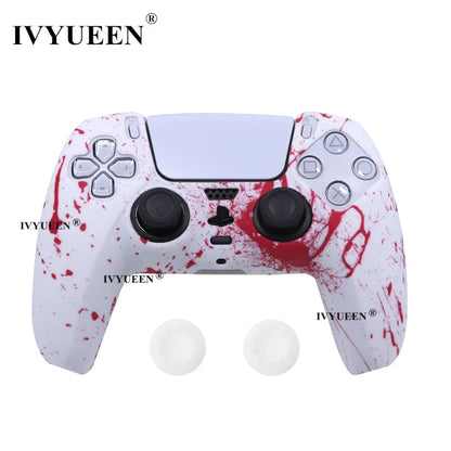 Water Transfer Printing Protective Silicone Case for Sony Playstation 5 PS5 Controller Rubber Cover Joysticks Thumb Grips Caps