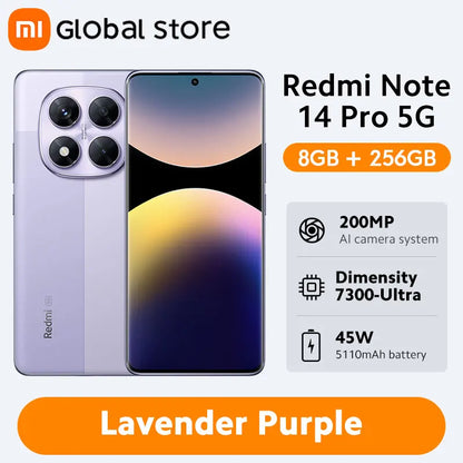 Global Version Redmi Note 14 Pro 5G Smartphone MediaTek Dimensity 7300-Ultra 200MP AI Camera 5110mAh 6.67" AMOLED 45W Charging