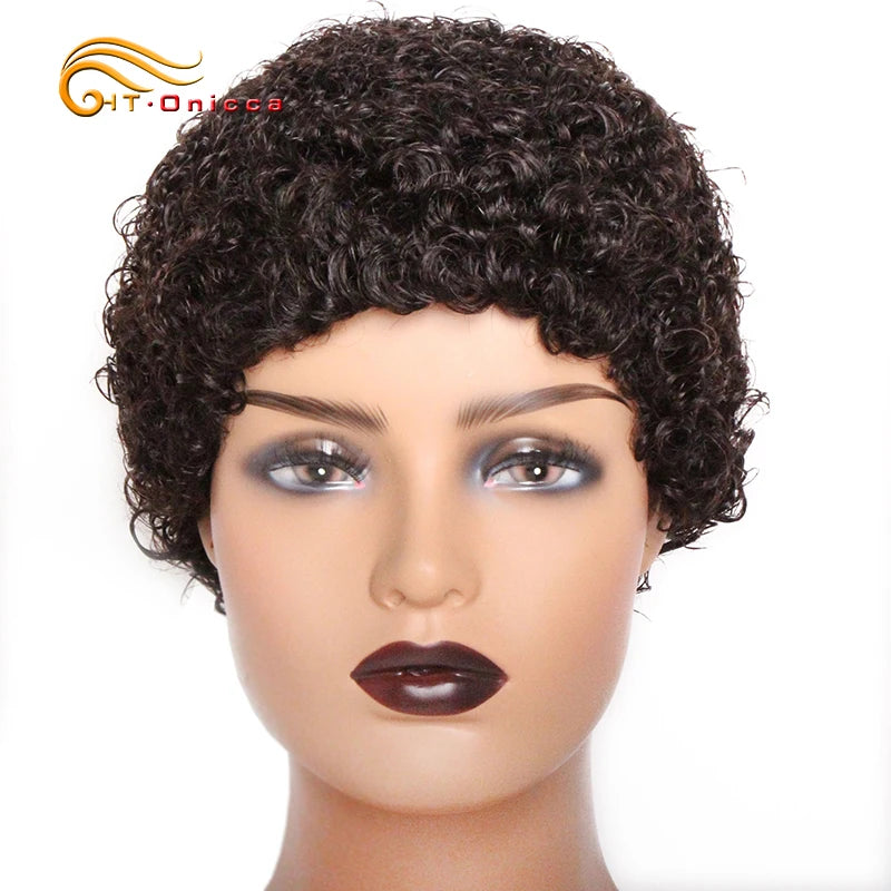 Short Kinky Curly Wigs Human Hair Pixie Cut Brazilian Human Hair For Women Natural Black Curly Human Hair Wigs Full Machine Made