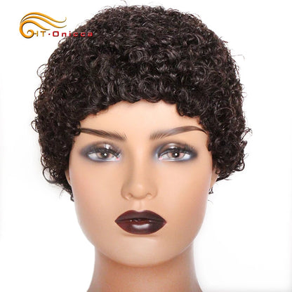 Short Kinky Curly Wigs Human Hair Pixie Cut Brazilian Human Hair For Women Natural Black Curly Human Hair Wigs Full Machine Made