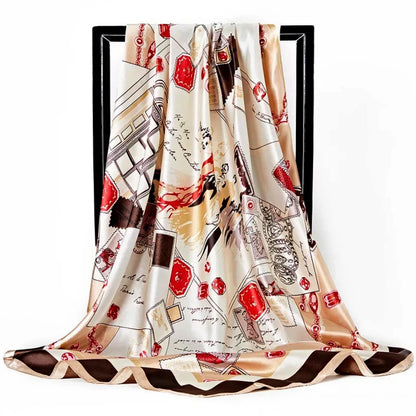 90*90cm Luxury quality silk spring autumn women new printing scarves fashion sunscreen large size shawl tourism seaside muffler