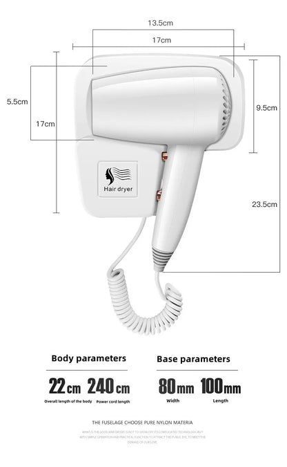 Hotel, Hotel, Non Perforated Wall Mounted Hair Dryer, Home Bathroom, High Wind Blue Light Hair Care Hair Dryer