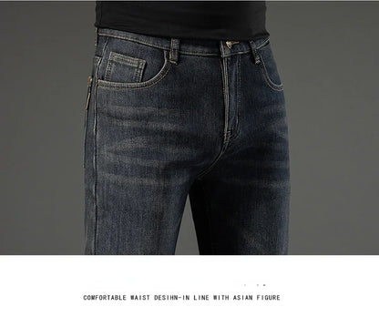 2025 New In Winter Fleece  Warm Jeans Thick Straight  Slim Fit Stretch Fashion Brand Casual Jean Baggy Vintage