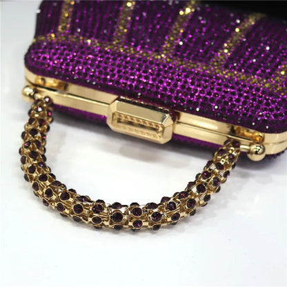 Popular In Nigeria Exquisite Evening Bags With Diamond Design Fashion Handle Clutch Rhinestone Embellished Long Chain Bag