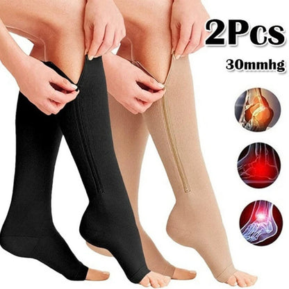 Medical Zipper Compression Sock Women Men High Elasticity Nylon Closed Toe Pressure Stocking for Edema Varicose Veins