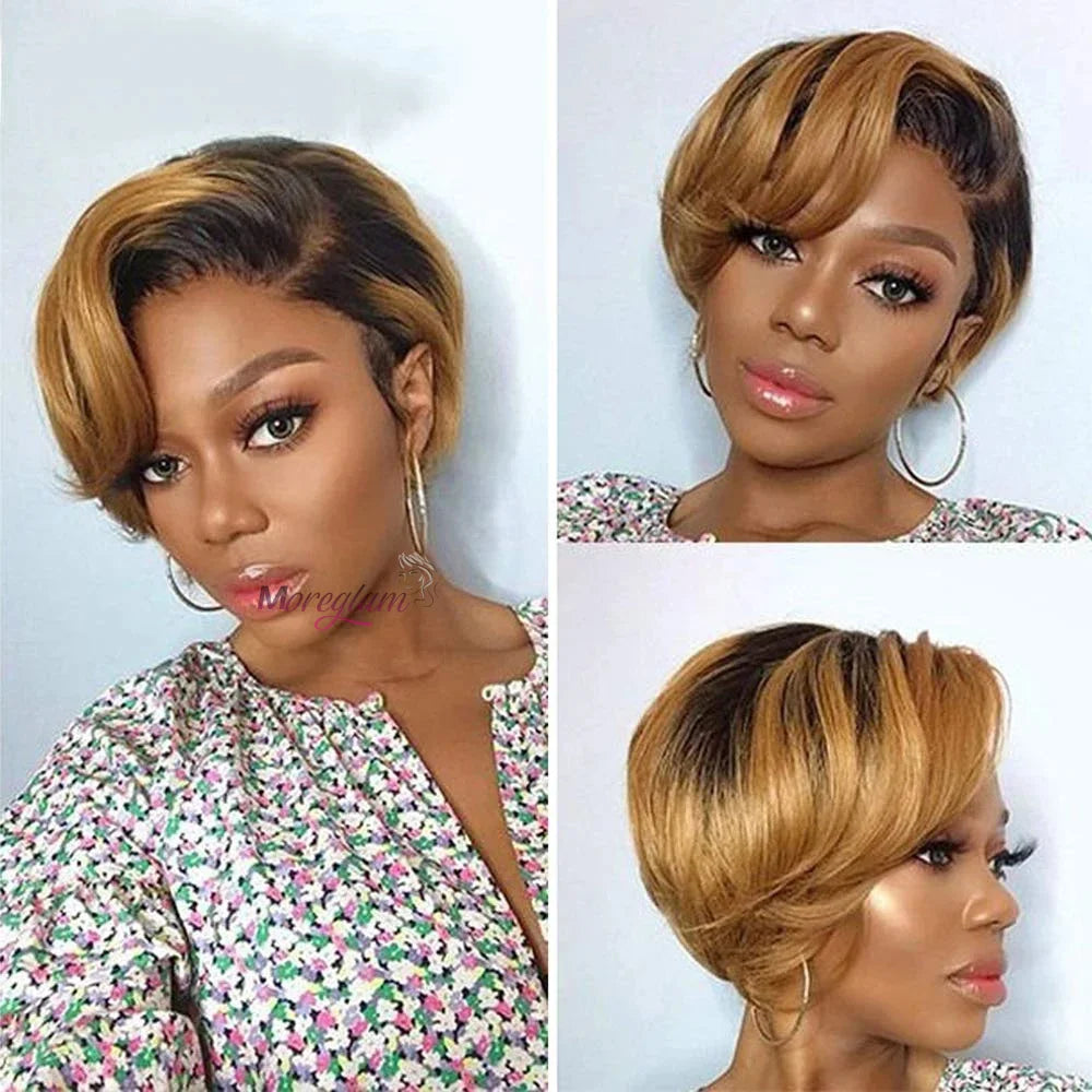 Short Bob Wig Pixie Cut Wig Straight Human Hair Wigs 13x4 Transparent Lace Fronta Wig For Women Highlight Straight Pixie Cut Wig