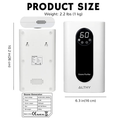 ALTHY Ozone Generator Machine For Water & Air & Oil  - 1000 mg/h Timer Ozonizer Disinfection Sterilizer + Negative Ion Purifier