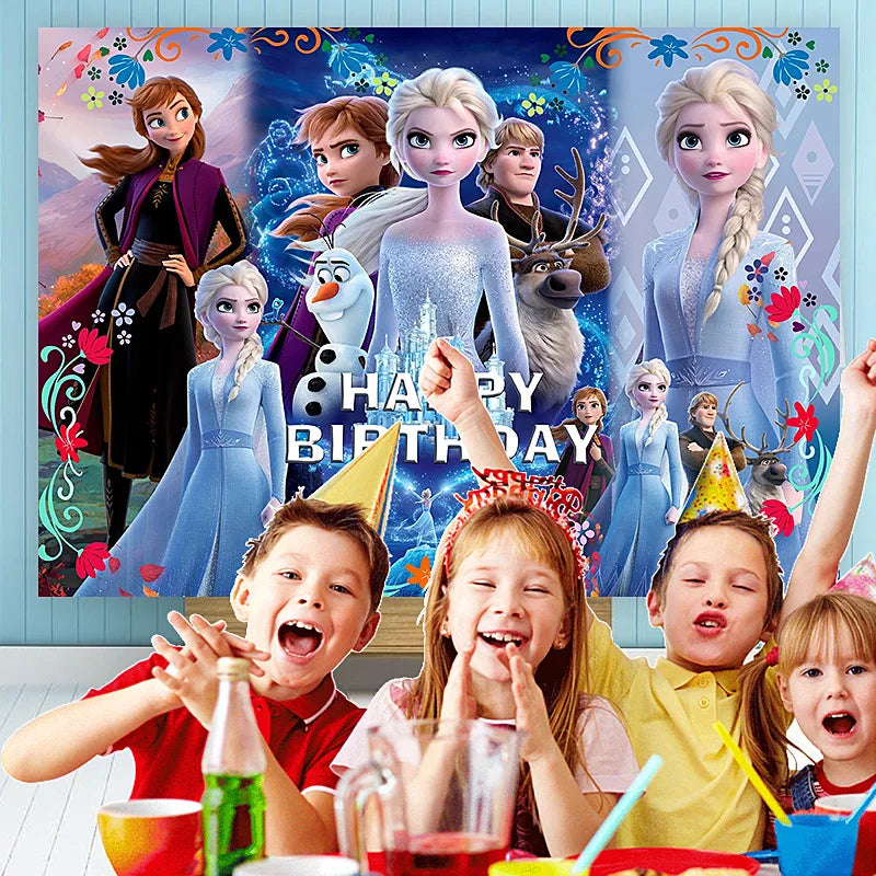 Disney "Frozen" Background Anna Elsa Princess Theme Backdrop Children's Birthday Party Decoration Baby Shower Party Props Banner