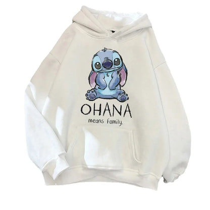 Disney Stitch Hoodies Women Harajuku Pullovers Cute Kawaii Casual Tops O-Neck Angel Print Hooded Sweatshirt Oversized Hoodie