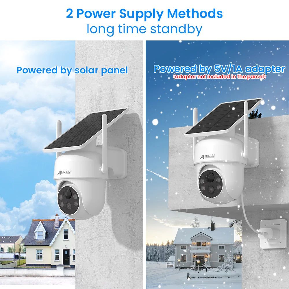 ANRAN 2K 3/5MP Solar Camera 2.4G Wifi Surveillance Security Cameras Home Protection Sloar Battery Cameras PIR Humanoid Detection