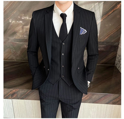 2024 Groom Wedding High-grade Suit (suit + Vest + Trousers) Winter Stripes Business Fashion Handsome Casual Suit Three-piece Set