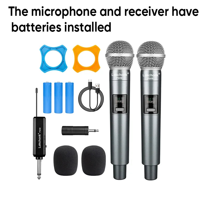 PG58 Professional Wireless Microphone 2 Channels UHF Fixed Frequency Handheld Mic Micphone For Party Karaoke Church Show Meeting