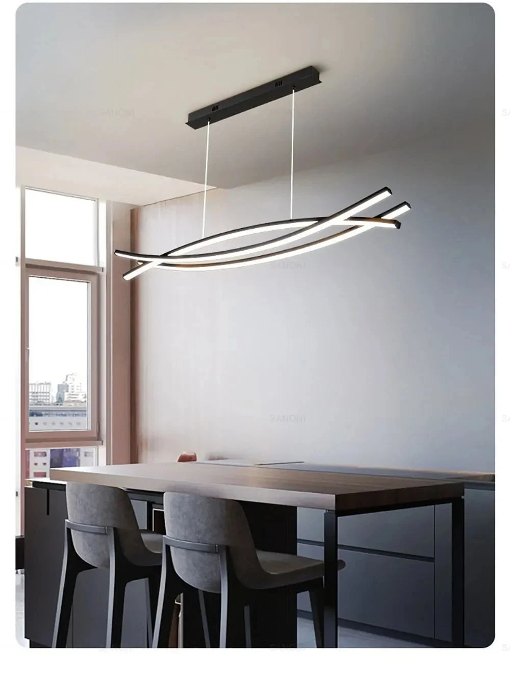 Living Room chandelier Nordic modern simple high-end restaurant a word strip light geometry bar minimalist table chandelier